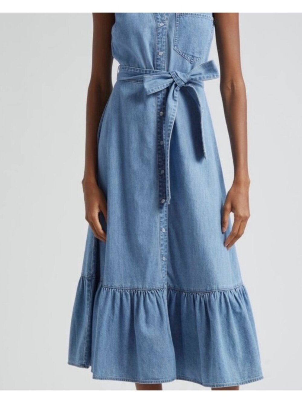 Veronica Beard Edwina 12 Belted Denim Pearl Snap Dress Preppy Western - Picture 2 of 11